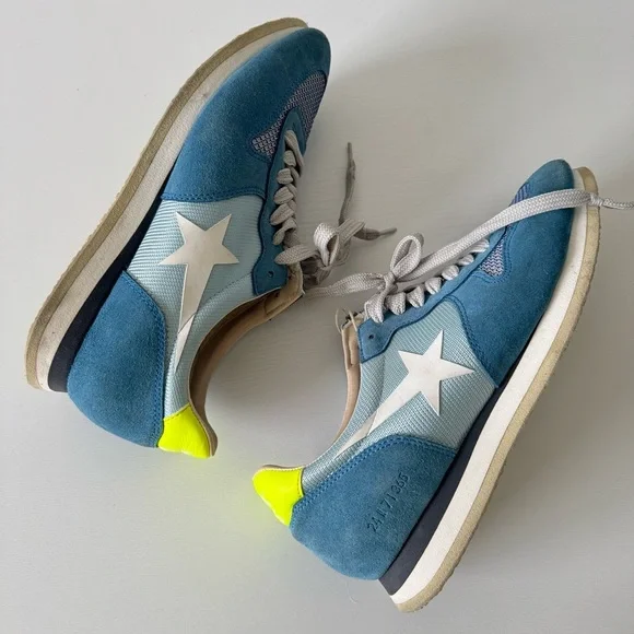 Haus Golden Goose Blue Sneakers with Neon Accents, Size 39 - Picture 1 of 6